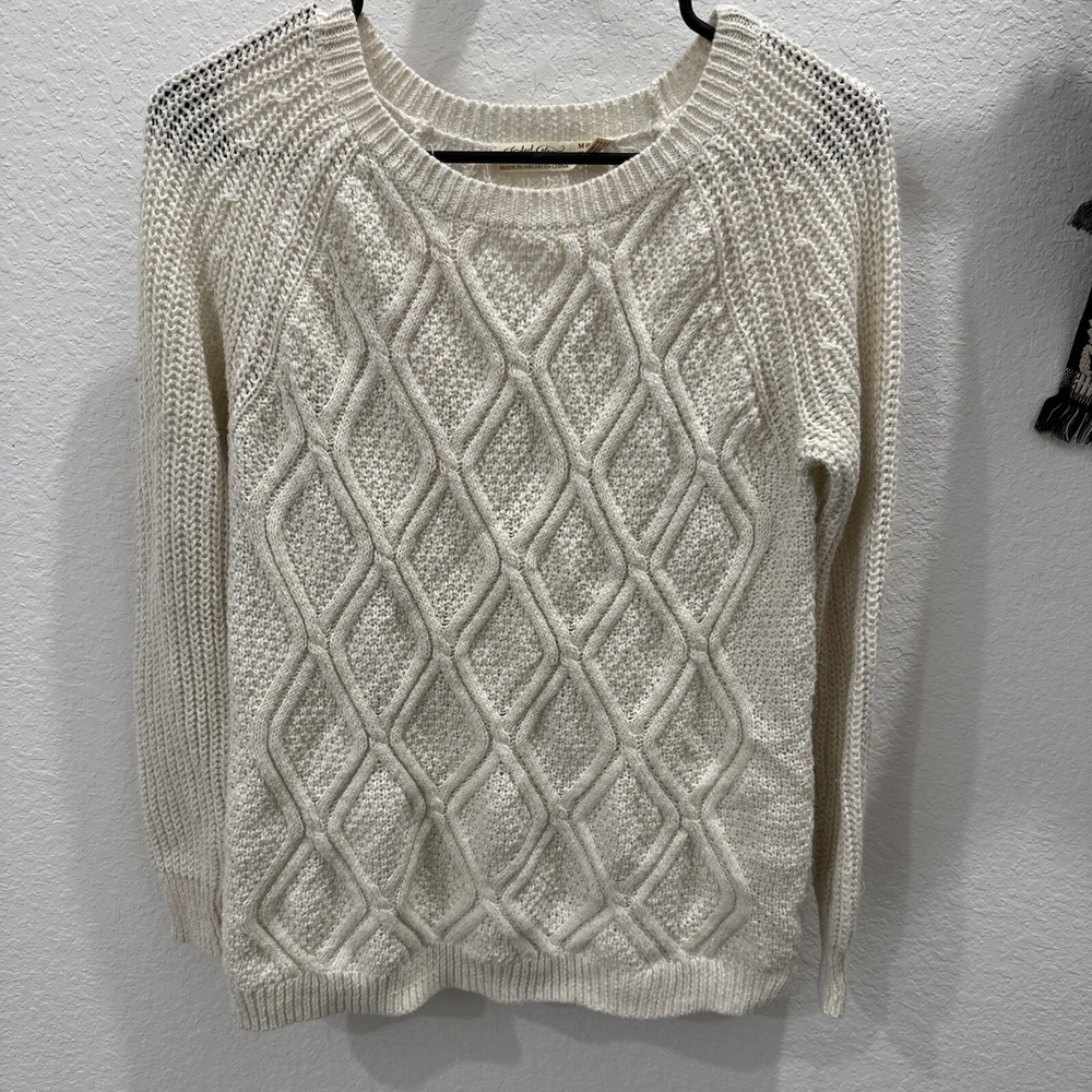 Faded Glory Womens Ivory  Sweater Round Neck Pullover Long Sleeve Size M